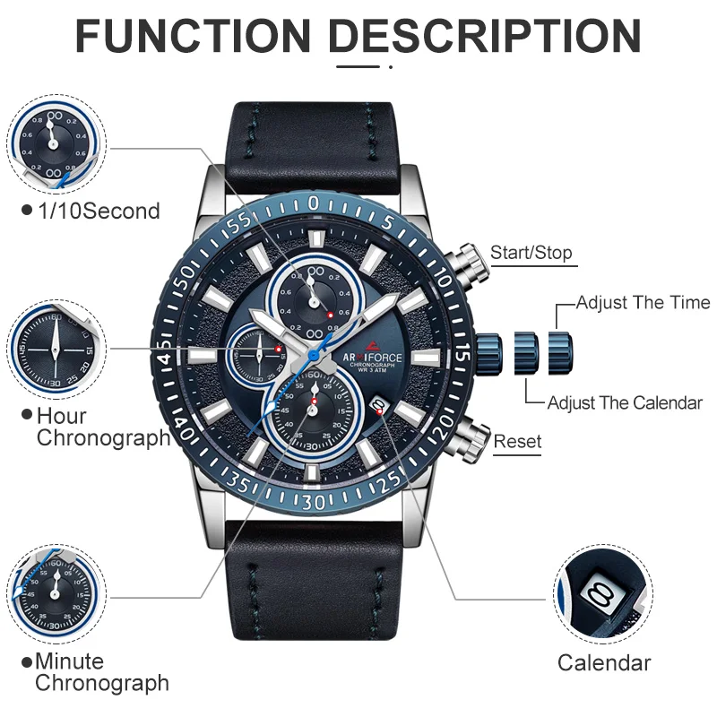 Часы наручные ARMIFORCE Мужские кварцевые брендовые Роскошные деловые спортивные