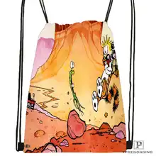 Пользовательские Calvin-и-Гоббс-DrawstringBackpackBagforMan женщина милый рюкзак детский Ранец(черный назад) 31x40 см#20180611-03-161