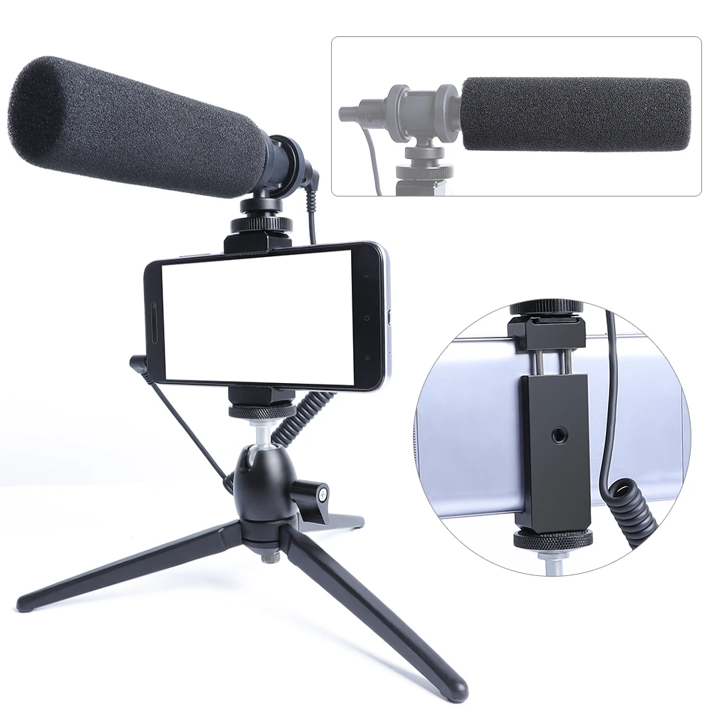 

Condenser Video Recording Microphone for Phone Nikon Canon Sony DSLR Camera Vlogging Interview Microphone With Tripod