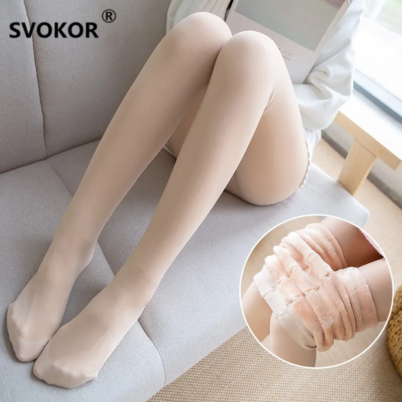 Beste Double layer licht been leggings vrouwen herfst en winter modellen plus fluwelen verdikking nep huidskleur dragen sexy warm broek meisje