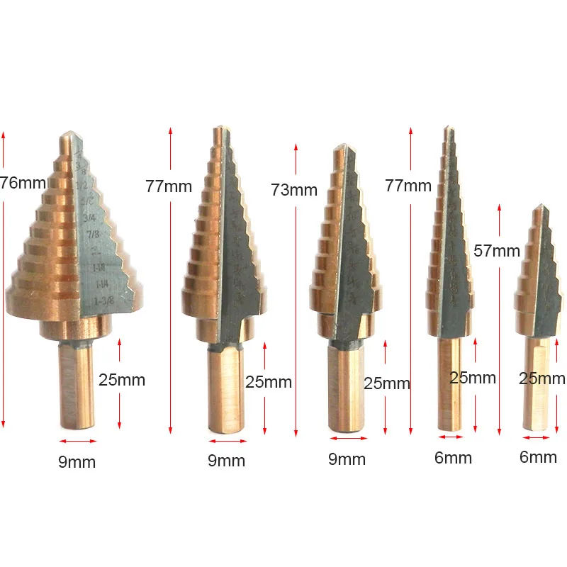 5 шт. Шаг сверло набор HSS Кобальт несколько отверстий 50 размеры SAE ступенчатые сверла 1/4-1-3/8 3/16-7/8 1/4-3/4 1/8-1/2 3/16-1/2 сверла