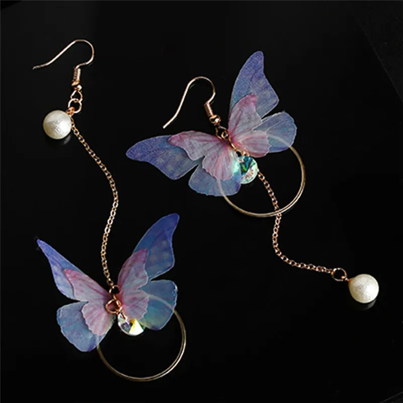 

2018 New Trendy Temperament Yarn Butterfly Dangle Earrings Long Ear Line Simulated Pearl Rhinestone Pendientes Fashion Earrings