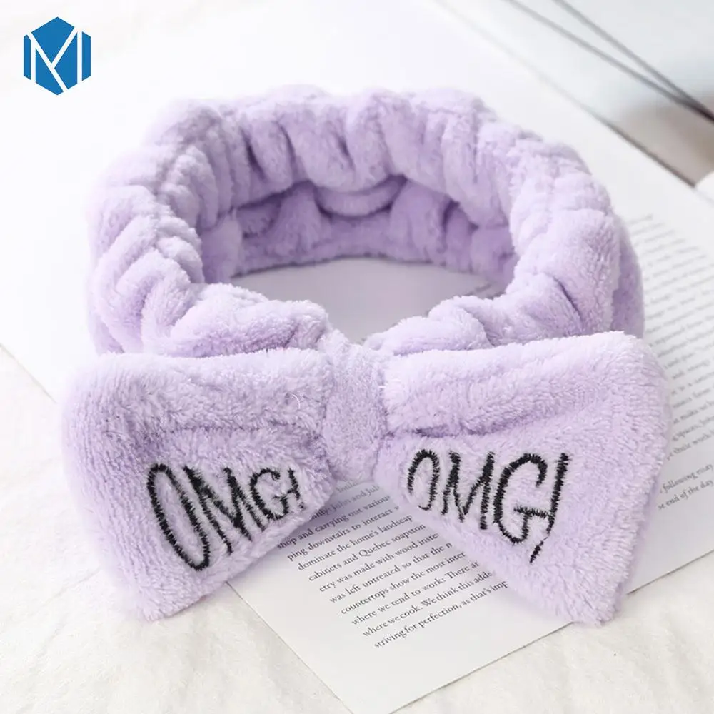 M MISM надпись «OMG», мягкие коралловые флисовые головные повязки с бантиком для женщин и девочек, бант, эластичная повязка на голову, повязка для волос, аксессуары для волос - Цвет: Purple