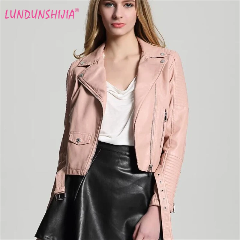 LUNDUNSHIJIA 2017 Autumn Women's Short Washed Plus Cashmere Leather
