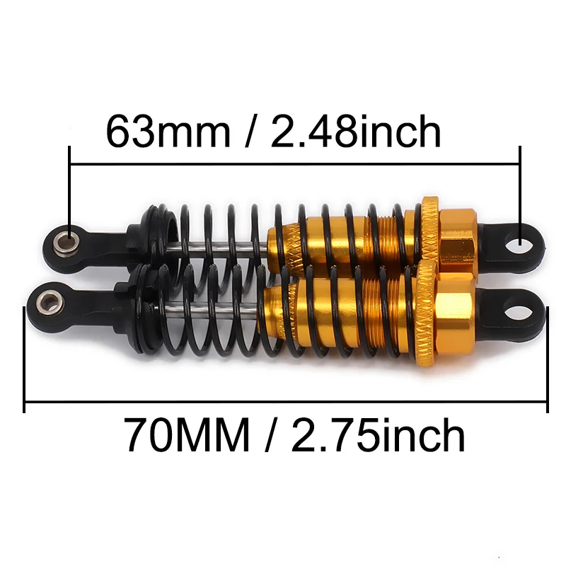 RCAWD Shock Absorber Damper 285004 70mm Oil Adjustable Alloy Aluminum for Rc Car 1/16 Buggy Truck Upgraded Hop-Up Parts HPI HSP Traxxas Losi Axial Tamiya Redcat Himoto 2Pcs Black 