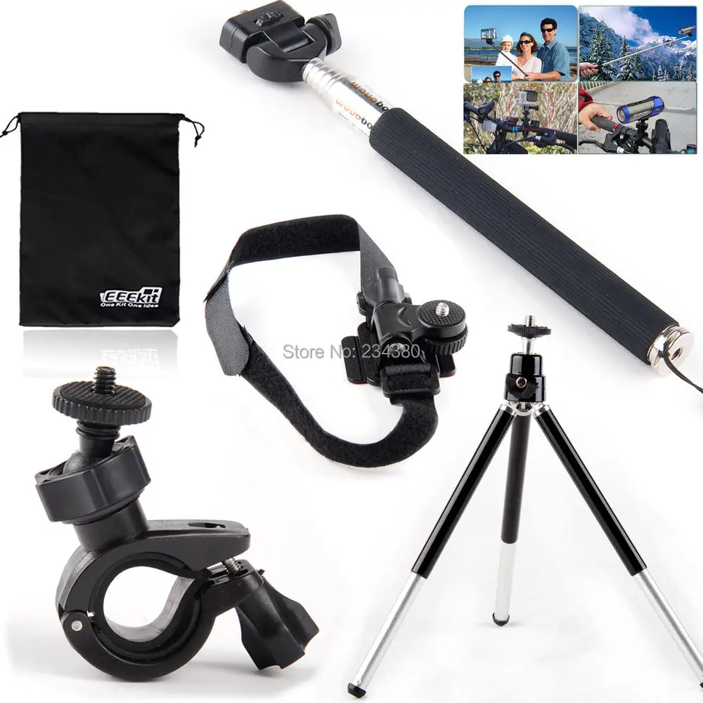 5ni1 1set Action Sports Camera Monopod+Helmet/Tripod/Handlebar Mount