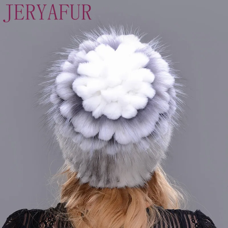 Tanie Nowa zima naturalne importowane futra norek kapelusz dla kobiet futra królika płatek na górze Mix z futra lisa ciepłe i modne ciepłe ucha Cap