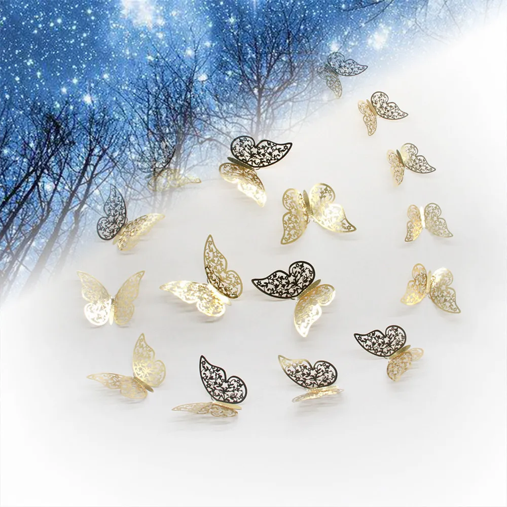 

12PCS Butterfly Silver Mirror Decoration Home Room Art 3D DIY Wall Stickers Mirror Mirror Decoration Wall Decals for Kitchen Wal
