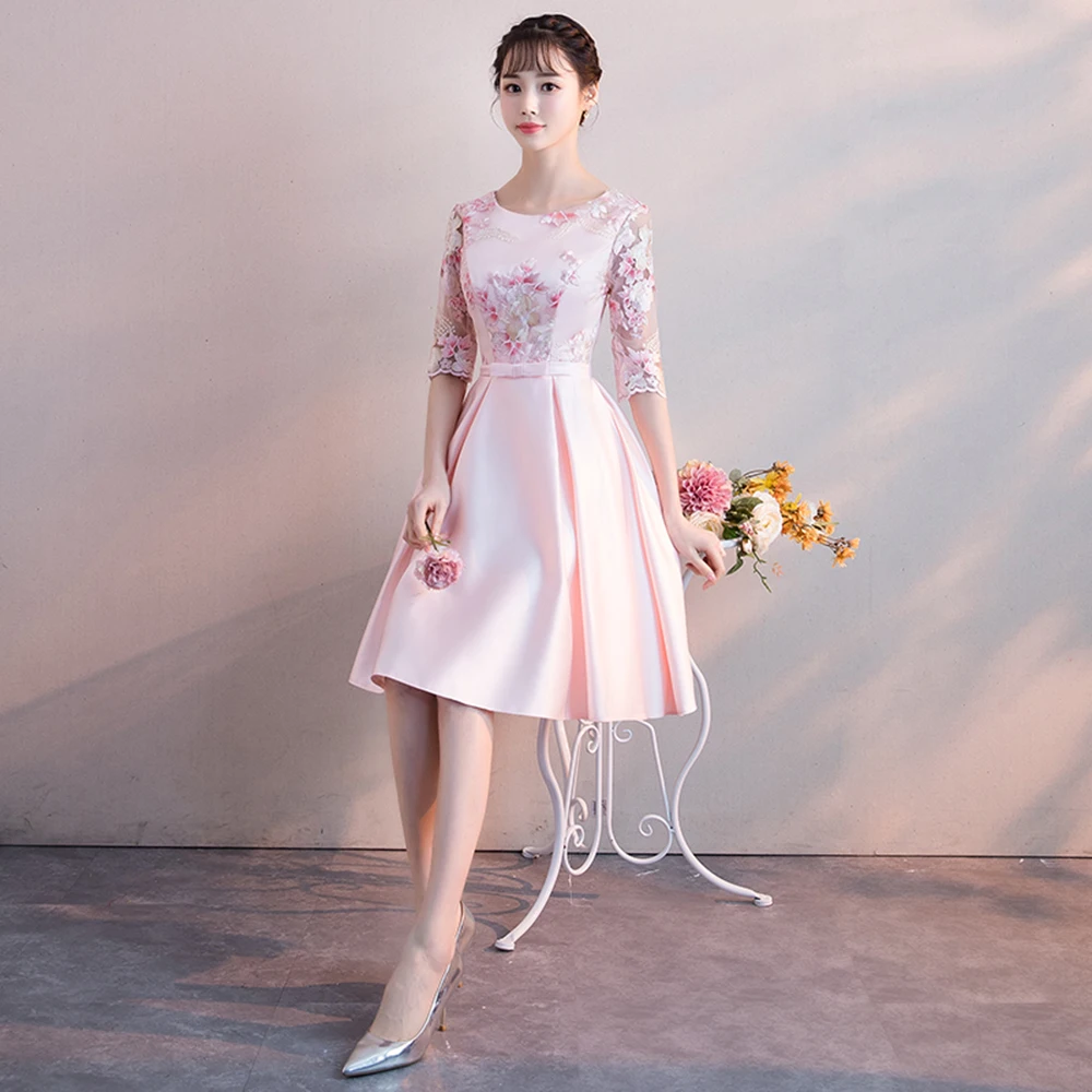 DongCMY вечерние короткие цветочные платья, новинка, трапециевидные розовые женские платья для выпускного вечера