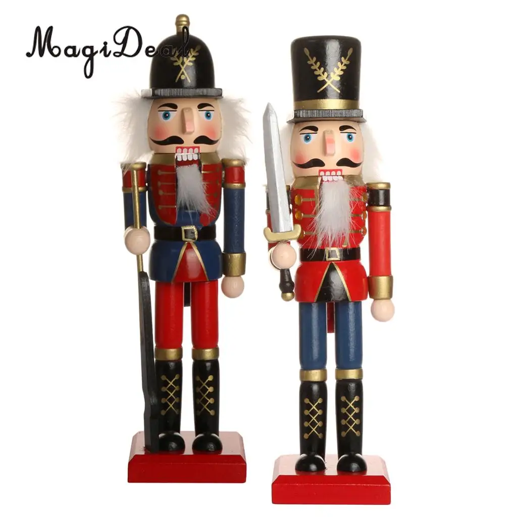 2x 25.5cm Wooden Handmade Nutcracker Soldier Doll Toy Christmas Display
