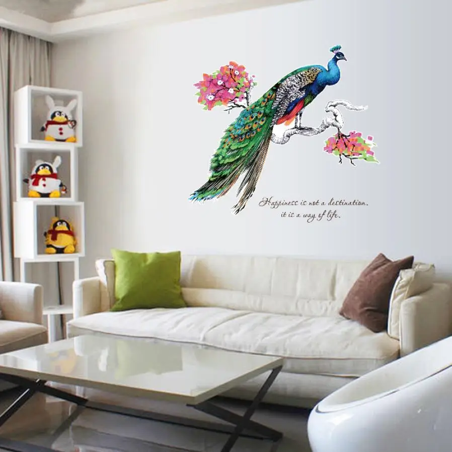 

Home Decor DIY Chinese Style Peacock Environment Layout TV Background Removable Wall Stickers wall sticker Home Deco mirror AU2