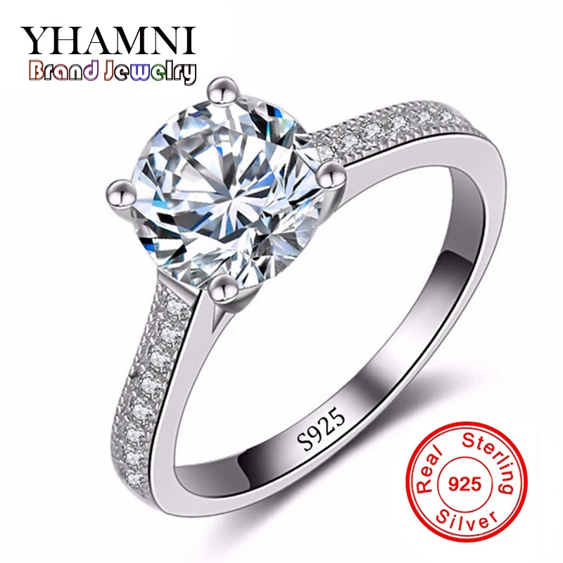 

YHAMNI Real Solid 925 Silver Wedding Rings For Women Inlay 6mm 1 Carat Sona CZ Diamant Engagement Ring Silver Fine Jewelry AR128