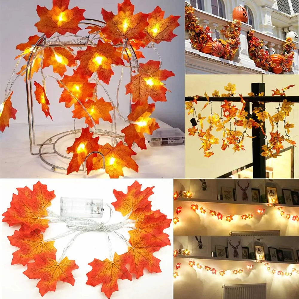 10 LED Maple Leaf Fairy String Light Autumn Leaf Garland Xmas Wedding Decor 1.5m