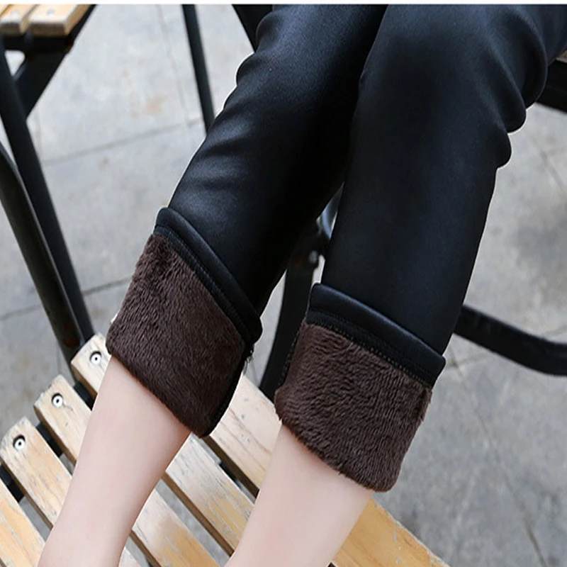 

PU pants with velvet warm pant for winter solid PU pant