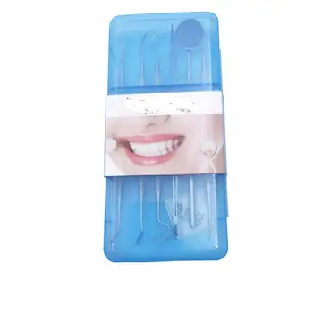 

5pcs-6pcs/Set Blue Transparent Case Dental Tool Sets Mirror Stainless Steel Clean Mouth Probe Tooth Care Kit Instrument Tweezer
