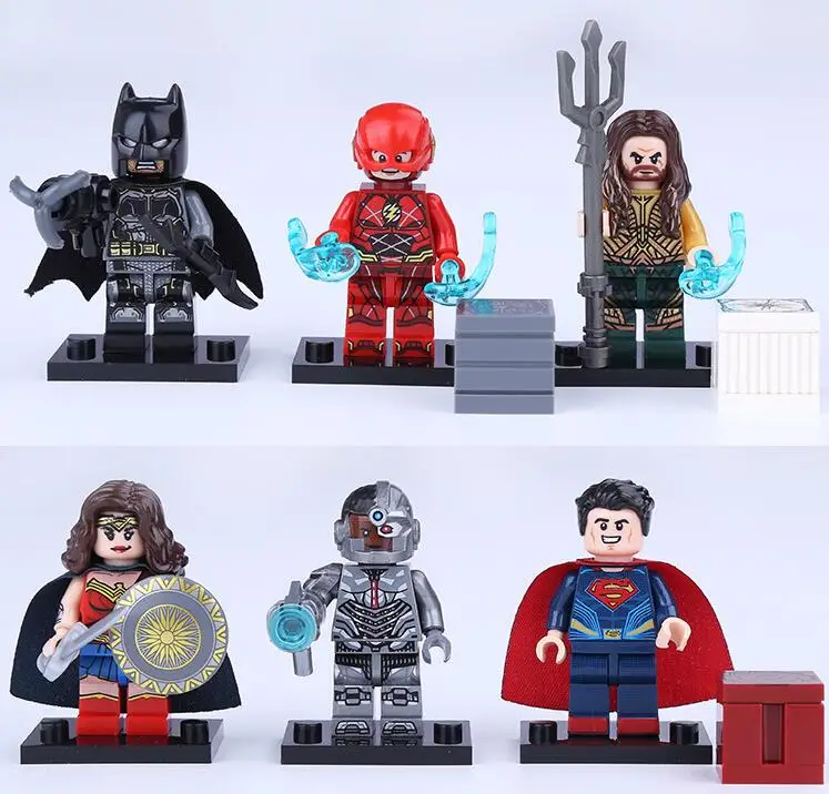 

6pcs/Set Justice League Batman Wonder Woman Superman Cyborg Aquaman Flash Building Block Figure Toys Compatible With Lego