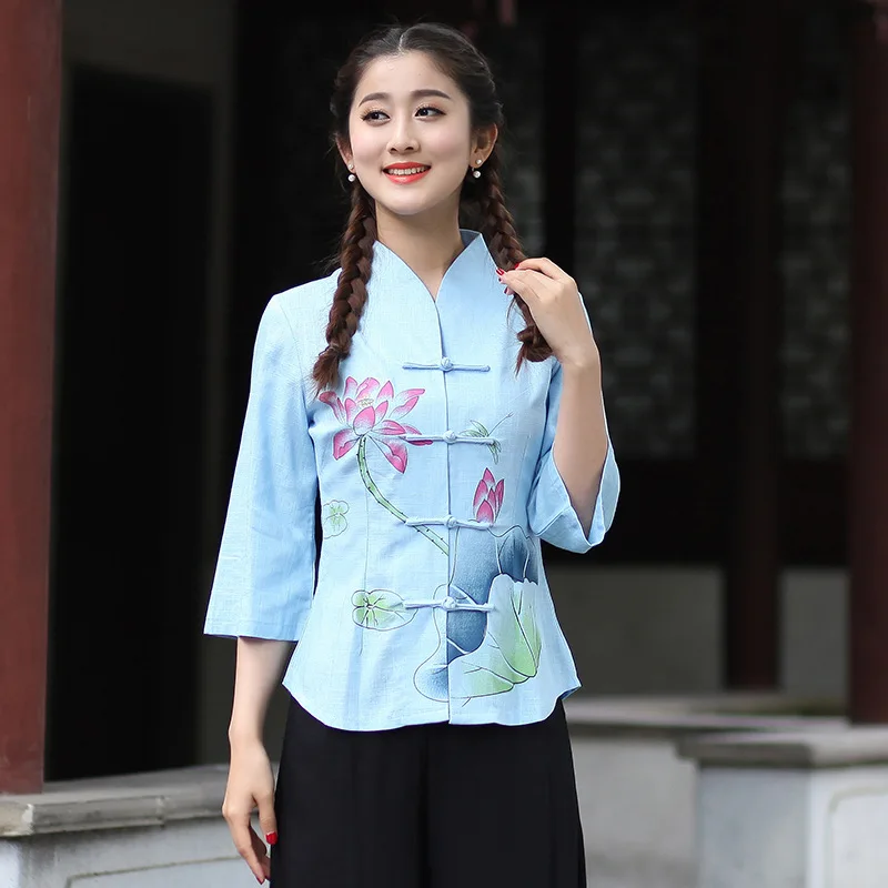Блузка женская летняя с воротником стойкой в китайском стиле|shirt cufflink|shirt lazioshirt long