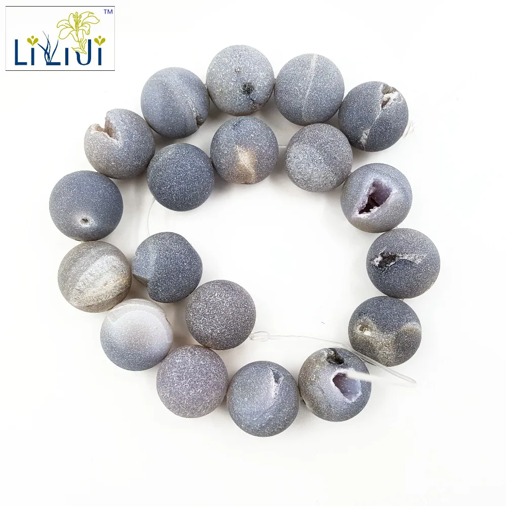 

Lii Ji Natural Stone frosted Grey Color Crystal Agate 20mm Round Shape beads approx 39cm DIY Jewelry Making Bracelet Necklace