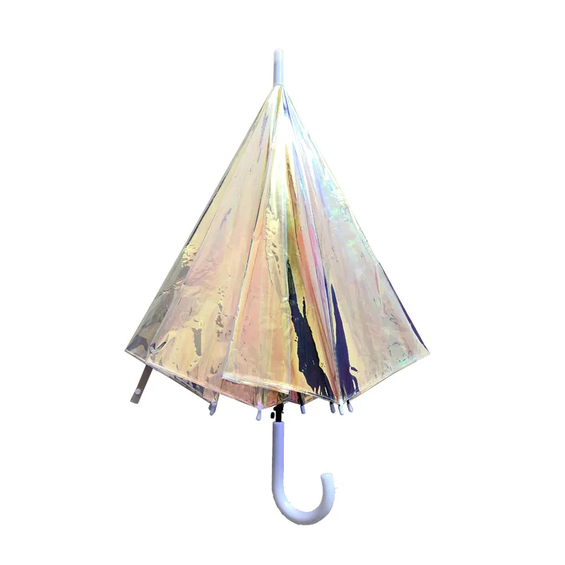 Лазерный прозрачный зонтик для женщин с длинной ручкой, ветрозащитные зонты, креативный волшебный цвет радуги, чистый подарок, зонтик для друга