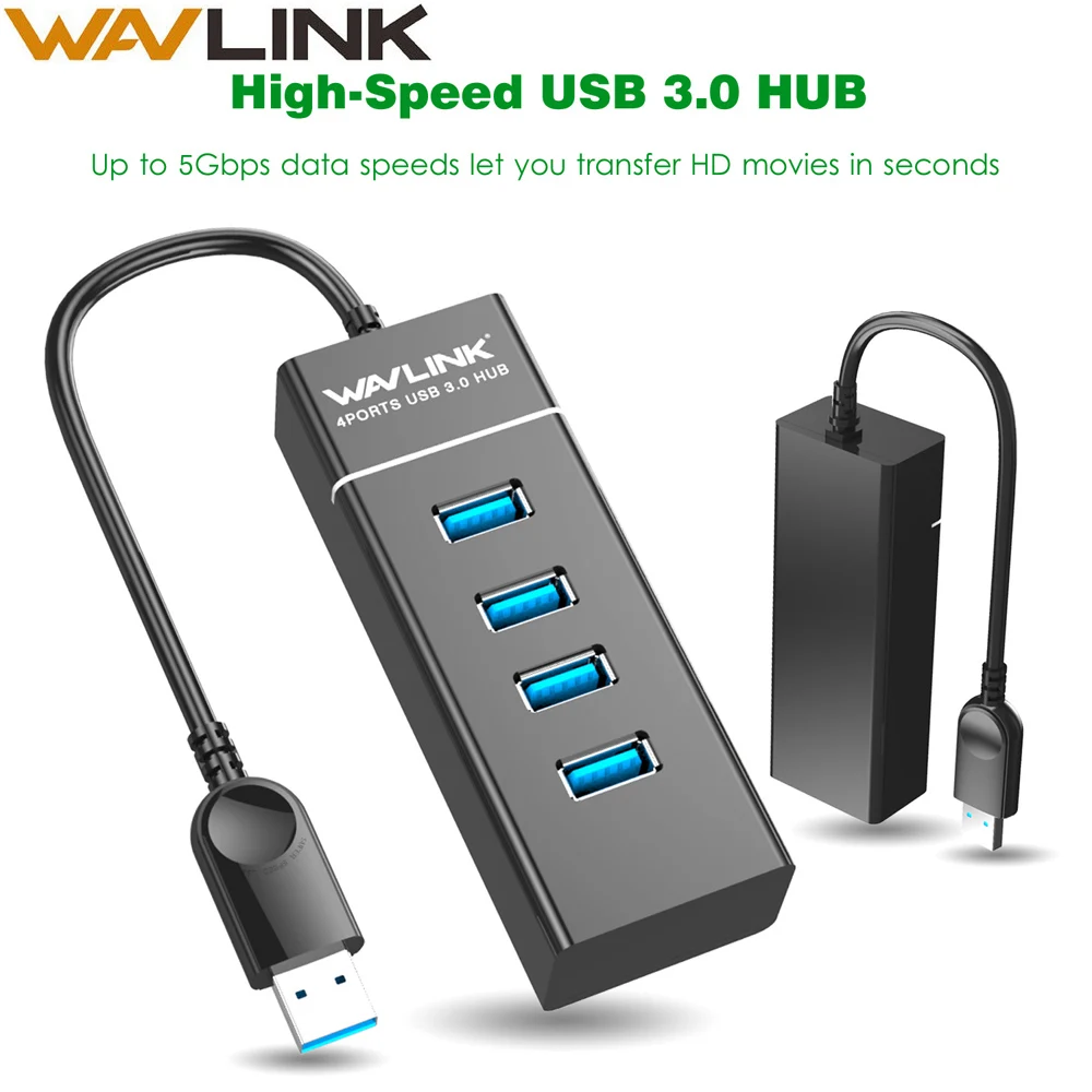 Wavlink высокоскоростной USB3.0 концентратор 4 порта разветвитель концентратор 5 Гбит/с кабель адаптер портативный концентратор данных для Windows/Mac OS/Linux/Android