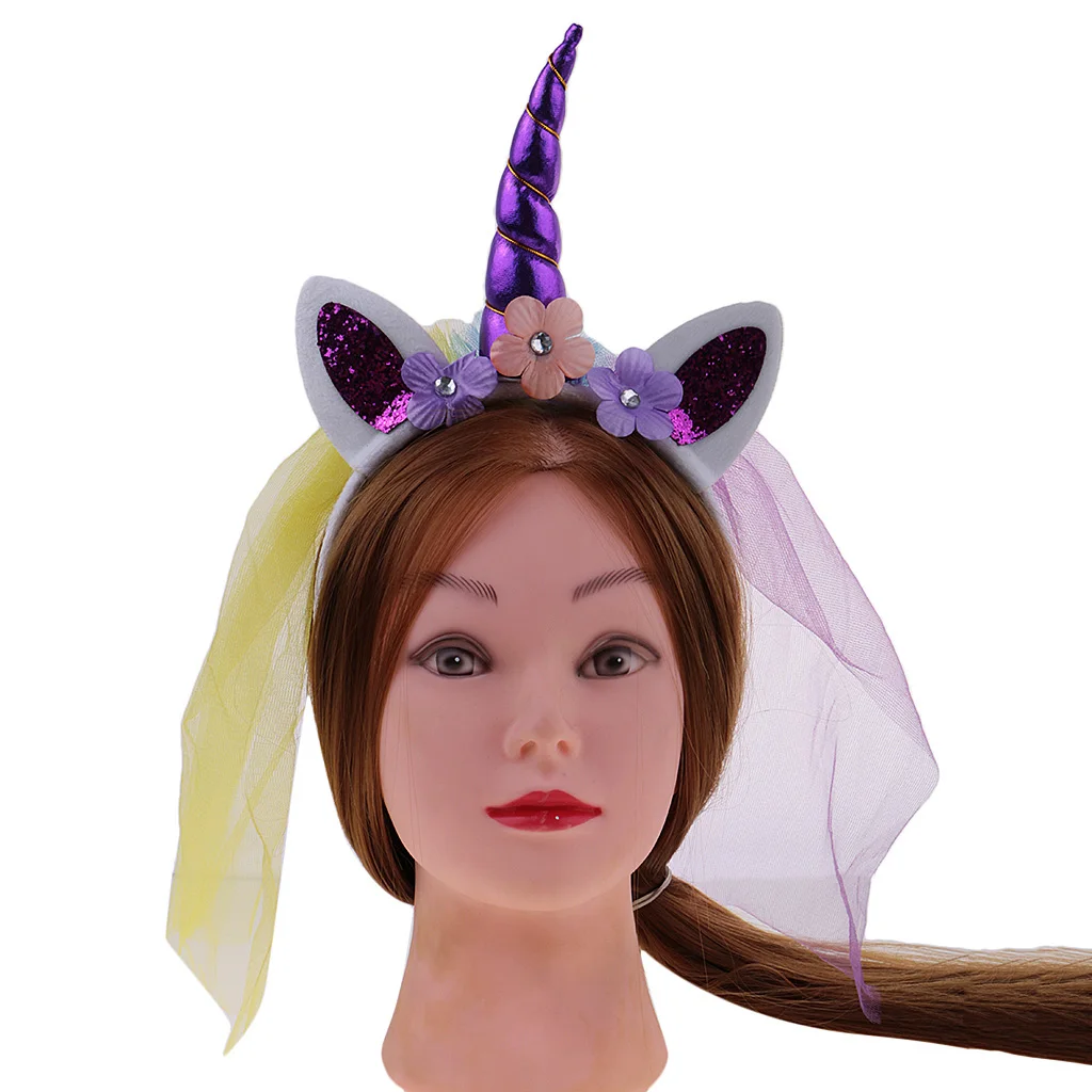 Unicorn Headbands with Ear and Felt Rose Flower Animal Unicorn Birthday Party Stretch Hair Band Girls Christmas Halloween Decor