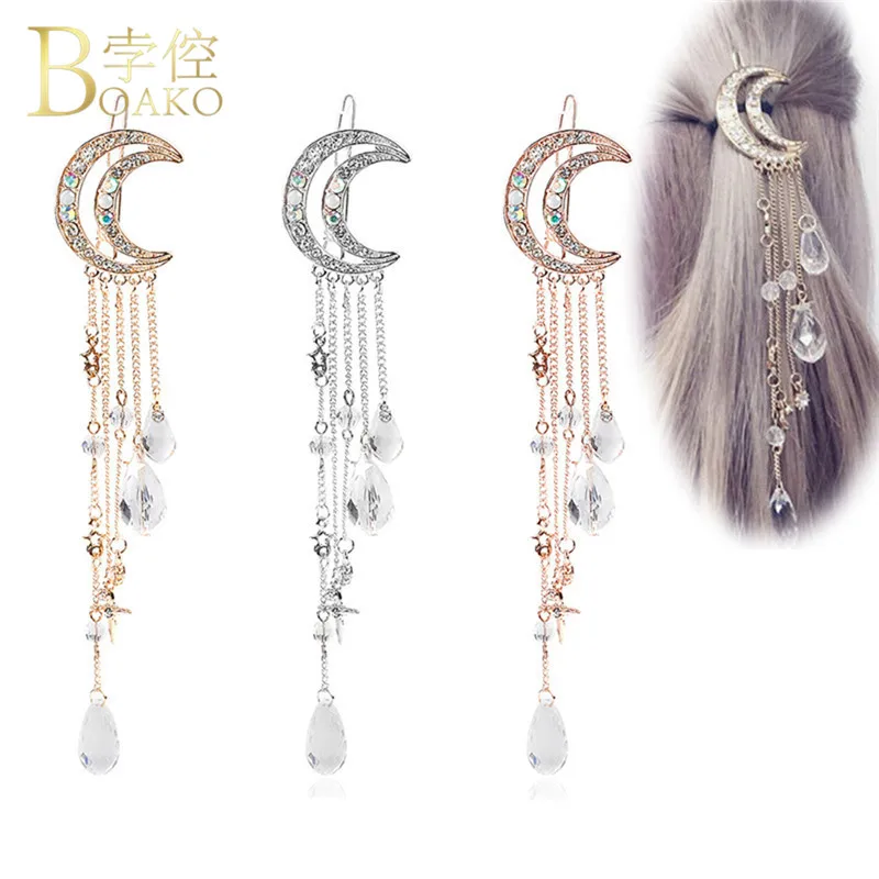 

Women Hair Clip Pentacle Pendant Hairpin Inlaid Zircon 2019 New Fashion Moon Tassels Retro Hairdo Sweetness Hair Accessories R5G