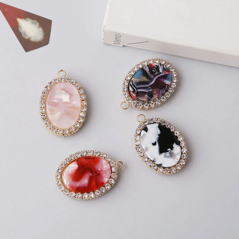 

20pcs/lot Double sided acrylic beads geometry ovals shape alloy floating locket charms diy jewelry earring/necklace accessory