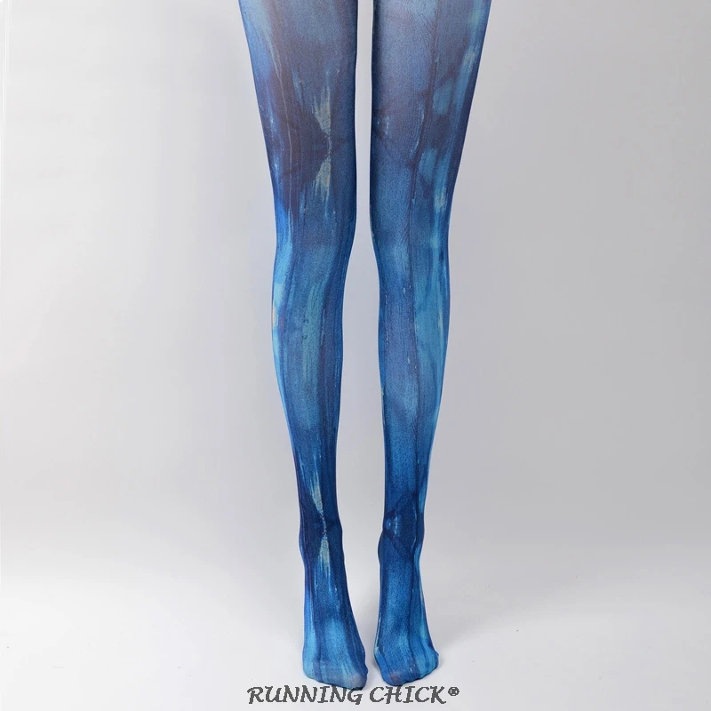 

RUNNING CHICK Gradient Pantyhose Spring Vintage Blue printed Bottoming Socks