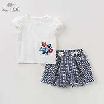 

DB10500 Dave bella summer baby girl clothing sets cute floral children suits infant high quality clothes girls fashion outfit