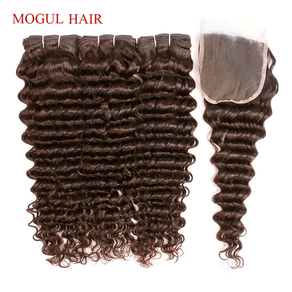 MOGUL HAIR Chocolate Brown Color 4 Brazilian Deep Wave Bundles With