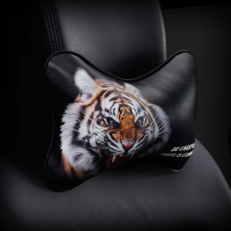 Gzhengtong 1pc PU Leather Car Headrests PP Cotton Tiger Neck Pillow Car