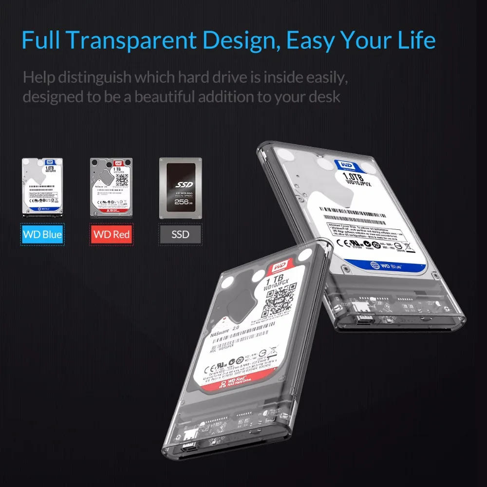 ORICO 2139C3 Тип C корпус жесткого диска UASP 2 5 дюйма Прозрачный USB3.1 поддержка протокола