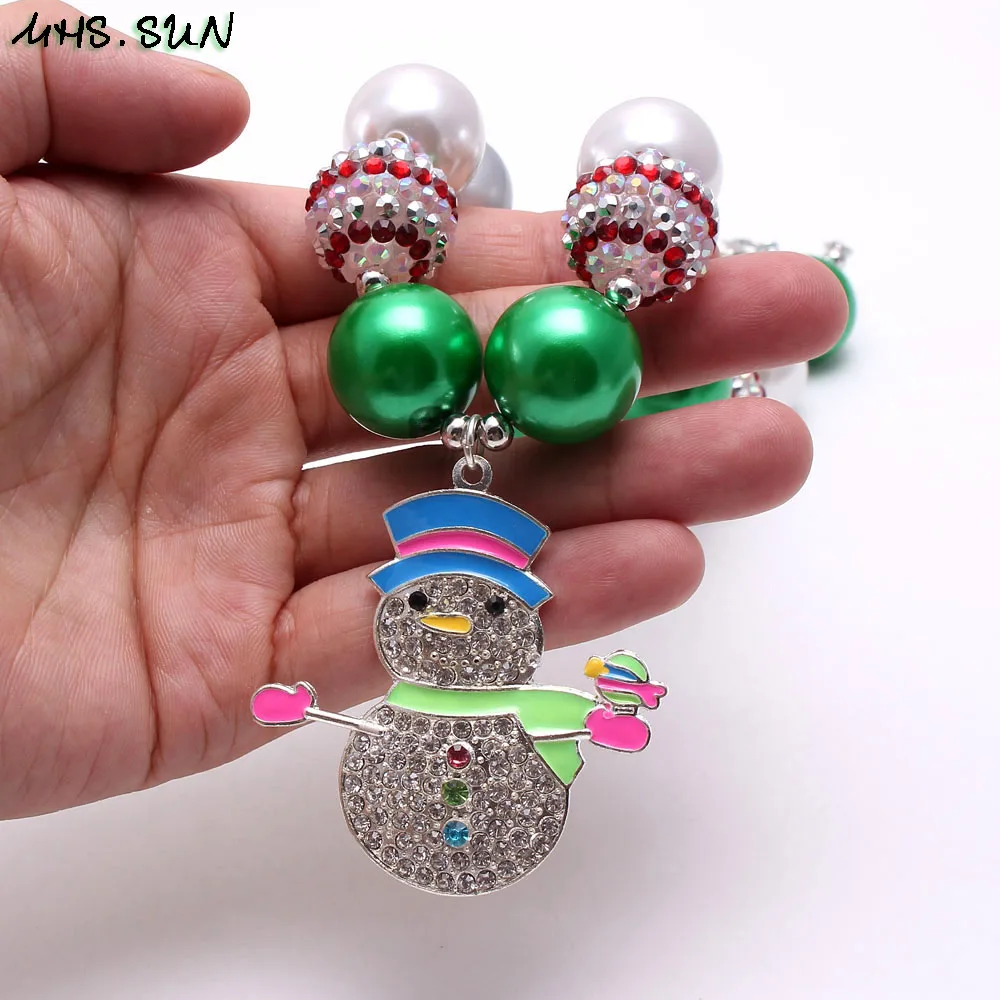 BN569-1 (2)$16.6-2PC,210g.baby girl chunky bubblegum beaded Necklace Jewelry christmas snowman pendant necklace new year giftJPG