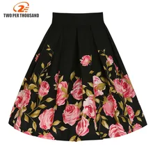 Двухслойная Летняя женская юбка винтажная роза цветочный принт Высокая талия вечернее платье в складку миди Скейтер юбки Saias