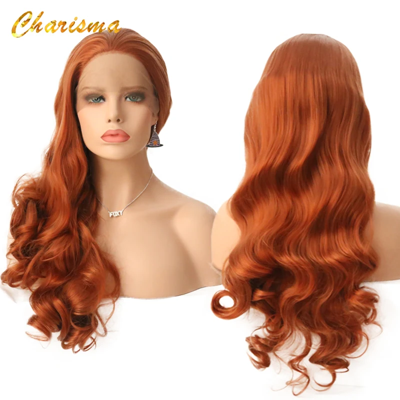 

Charisma Fashion Wig Long Orange Synthetic Lace Front Wigs With Baby Hair High Density Glueless Body Wave Wig For Women