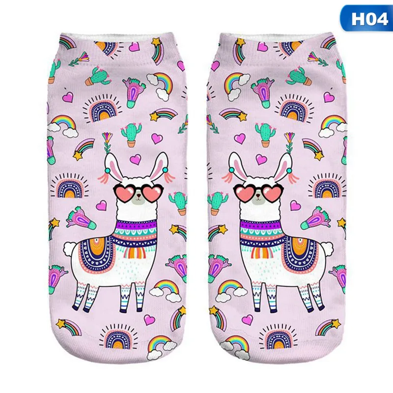 Забавные Llama 3D носки с принтом хлопковые чулки носки с принтом женские короткие безбортные носки Harajuku мультфильм забавные повседневные хлопковые носки - Цвет: H04