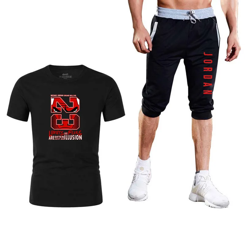 

2019 funny tee cute t shirts homme Jordan men O-neck short sleeves cotton tops Fashion t-shirt+Shorts Brand LOGO two piece set