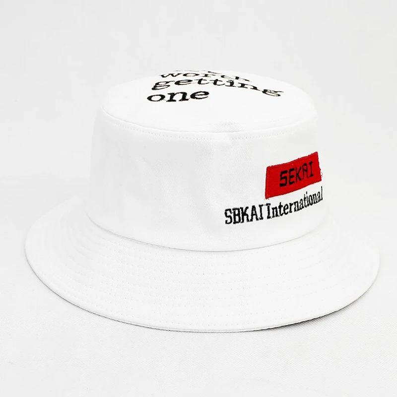 

New Style Embroidery Letter Big Brim Bucket Hat Trend Cotton Fisherman Hat Women's Sunscreen Hat