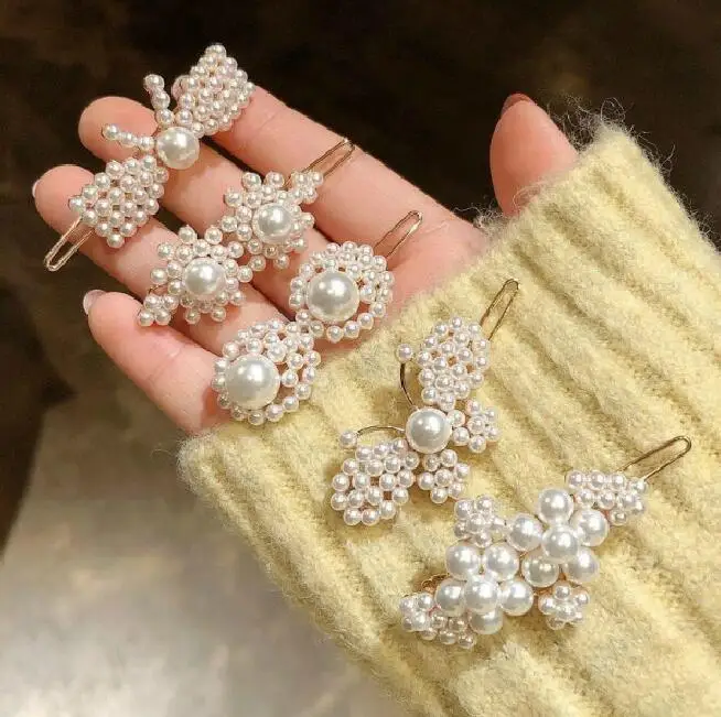 

HuaTang Sweet Imitation Pearls Bowknot Butterfly Hair Clip For Women Girl Korean Pearl Hair Clips Hairpin Wedding Jewelry 7020