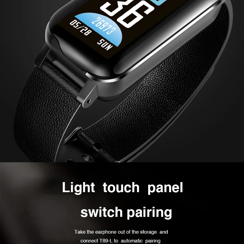 2 в 1 T89 умные часы с Bluetooth TWS Наушники Android настоящий стерео монитор сердечного ритма кровяное давление умные браслеты спорт