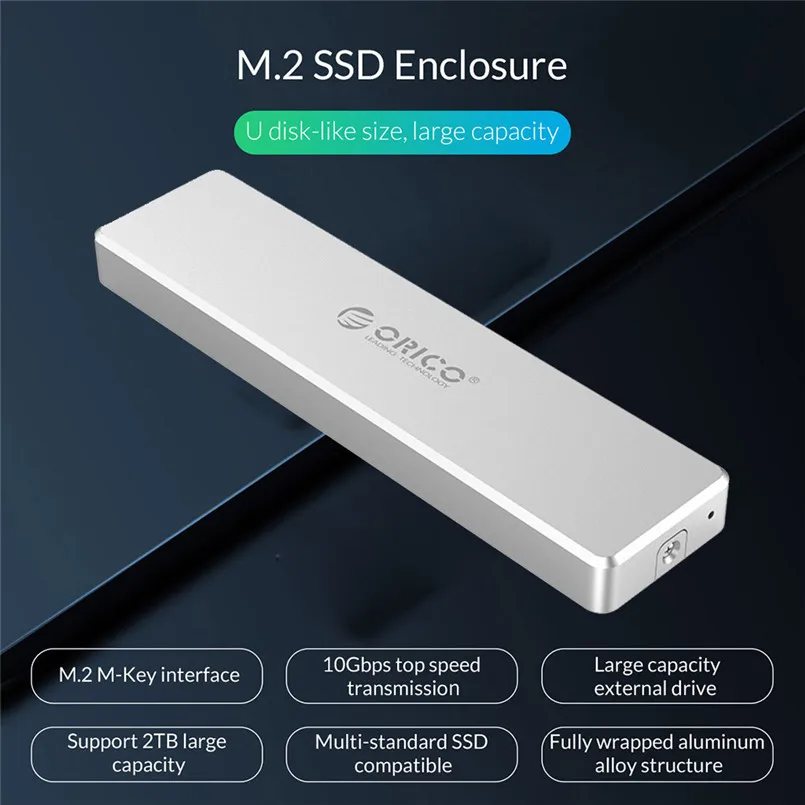 USB 3.1 to M.2 NVME SSD Enclosure Portable Aluminum Type C Gen2 10Gbps Case 40JUN2705