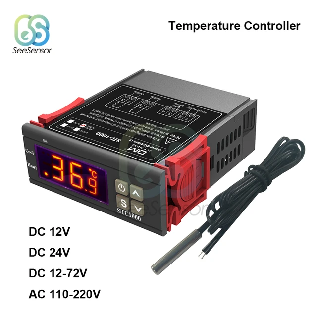 STC1000 Temperaturregler, AC 220 V, Doppelrelais, digitaler Thermostat,  Temperaturkalibrierung mit wasserdichter NTC-Sensorsonde, Gefrierinkubator,  Heizung, Kühlung