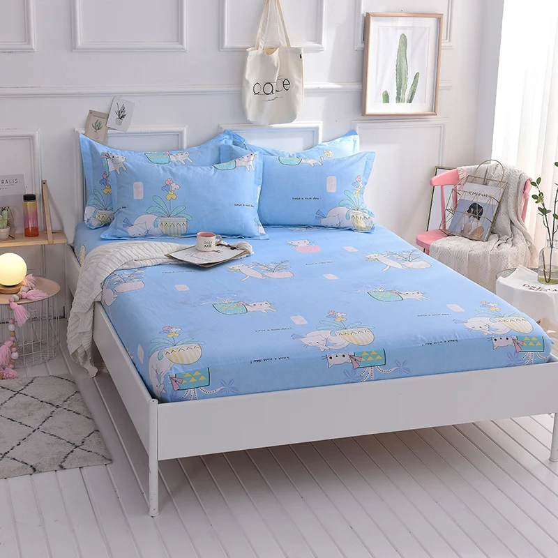 

Blue Cartoon Little Animal Pattern 3Pc On Sale Home Textile 100% Cotton Bed Sheet Set Bedding Fitted Sheet Fitted Sheet Set