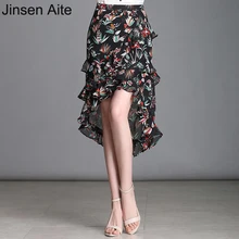 Jinsen Aite Новая модная шифоновая Сексуальная нестандартная юбка «Ласточкин хвост» для женщин с цветочным принтом элегантная женская юбка размера плюс 4XL JS178