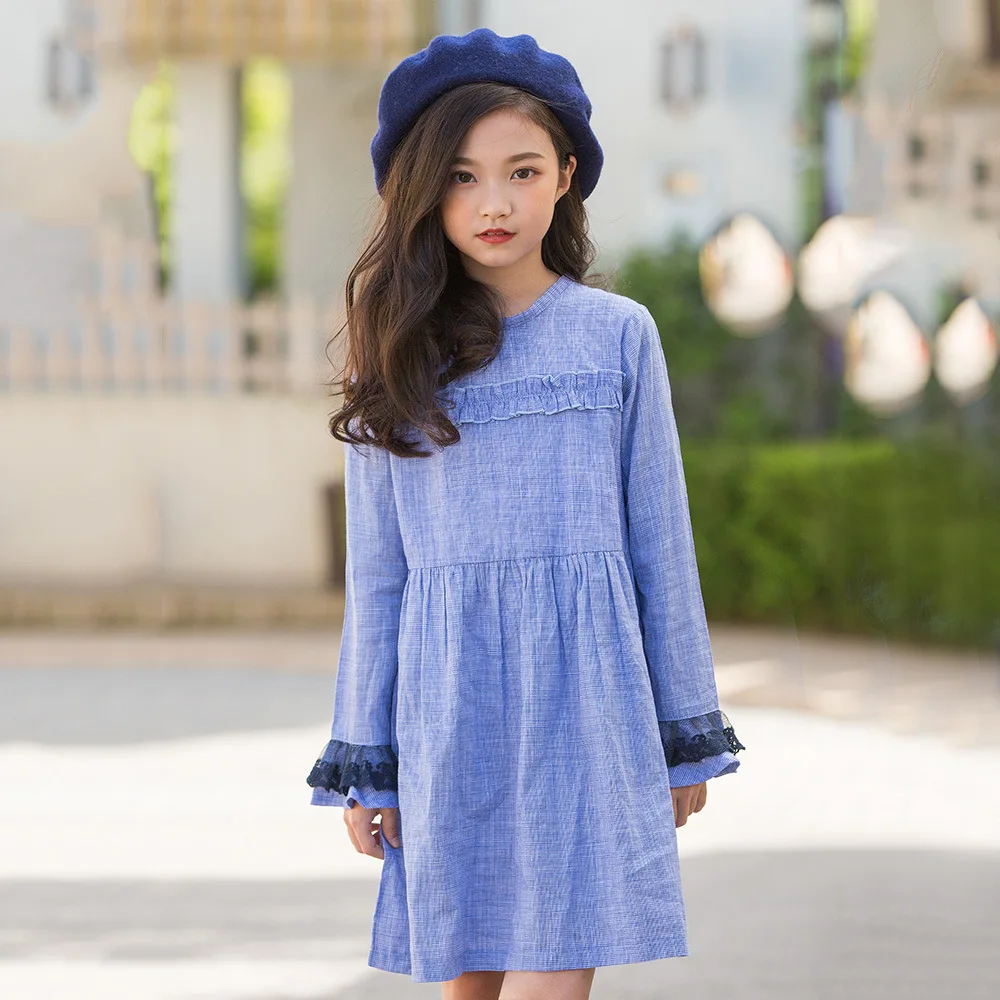 

teen dress long-sleeved kids dresses for girls plaid a-line full sleeve princess dress elegant vestido autumn 2018 child clothes