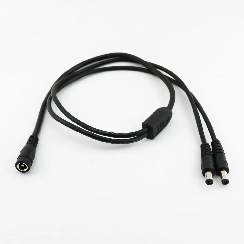 1x CCTV DC Power 5.5 x 2.1mm Female to Dual 5.5 x 2.1mm Male Plug Y Splitter Connector Cable Cord 70cm