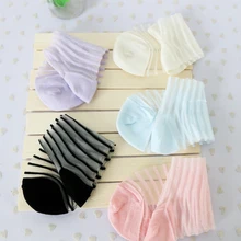 Распродажа, 5 пар/партия, горизонтальная полоса, Хрустальные стеклянные носки для женщин/женщин, лето/осень, все размеры, ультратонкие женские носки