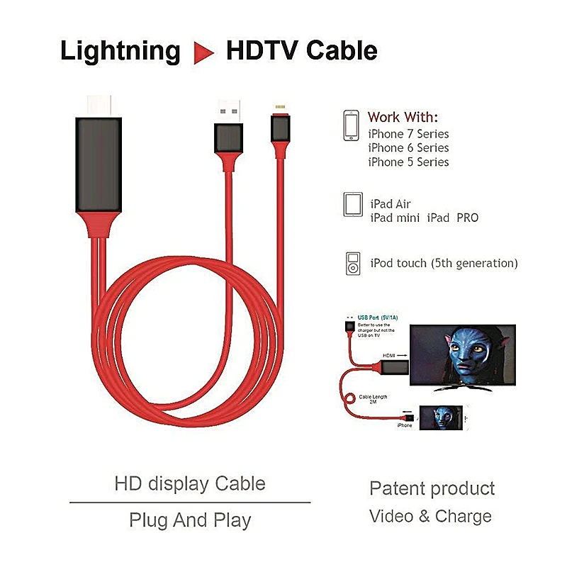 2 M USB 8 دبوس إلى HDMI HDTV AV مهائي كابلات ل فون 7 7 زائد 6 S 6 زائد 5 S 5 محول الشحن كابل