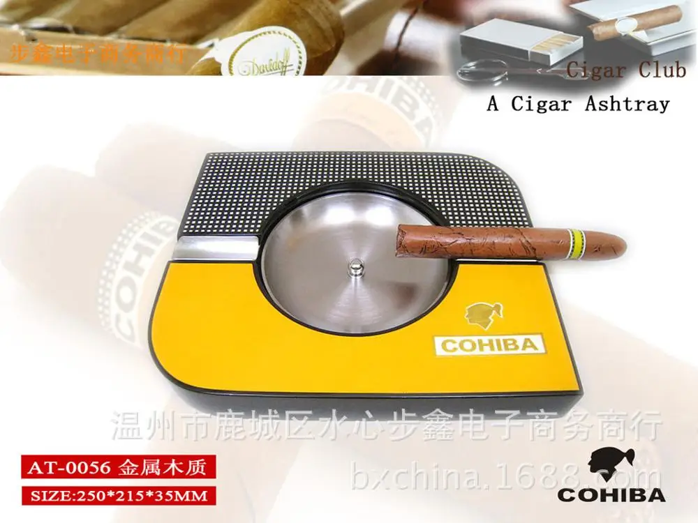 Cohiba Hi-Q площади Температура Крашеные деревянные металлический съемный чаша обрезки сигар пепельницы два куска по бокам держатель с 2 лежит - Цвет: Yellow