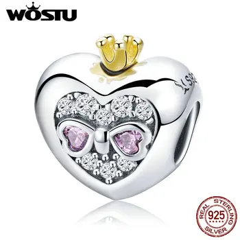 

WOSTU Authentic 925 Sterling Silver Romantic Princess Heart Charm fit Original DIY Bead Bracelet Jewelry Accessories Gift CQC734